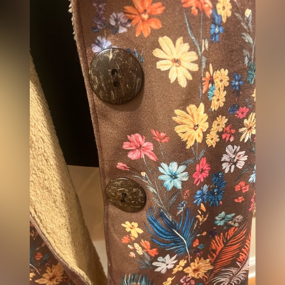 Boho Embroidered Faux Shearling Long Coat- Dark Brown Sz L (Fits like XL or XXL) - Picture 8 of 15